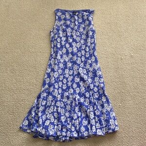 Chaps Midi Mermaid Flutter Dress Size 10 Lavender White Floral Print High Neck
